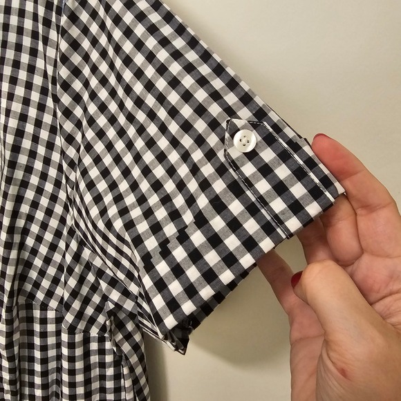 NWOT Woman Within 20W Gingham Midi Shirt Dress Black White Button Front Classic - Picture 6 of 11